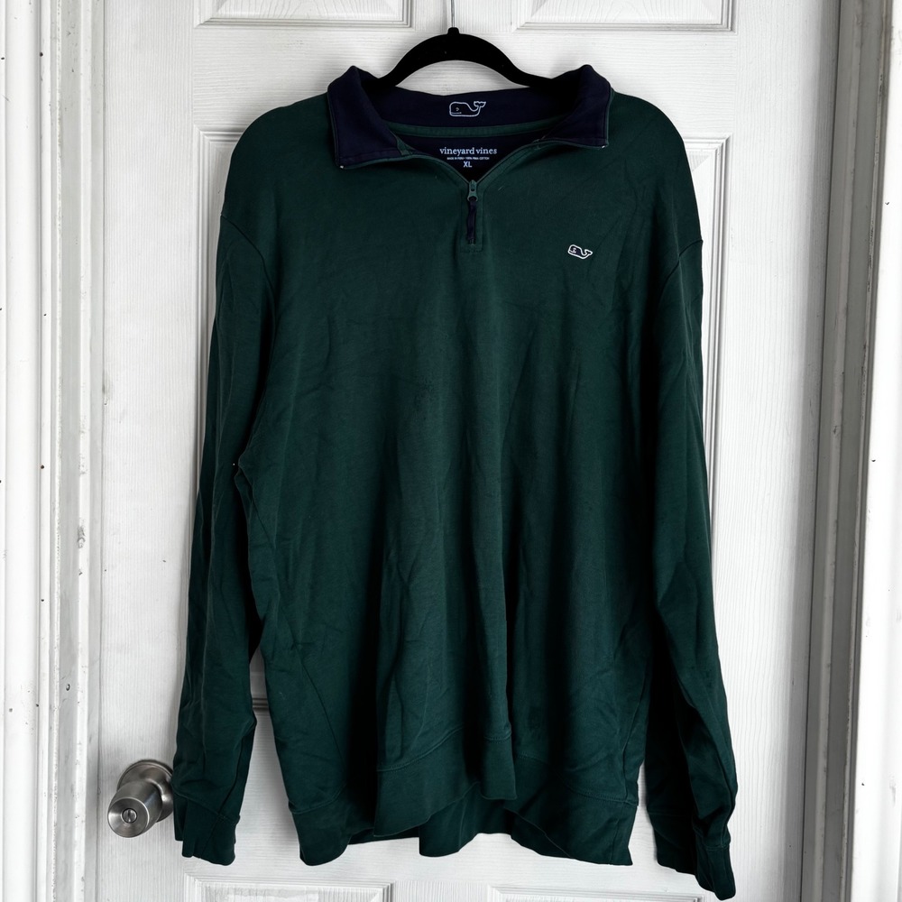 Vineyard Vines Men's Dark Green Whale‎ Logo 1/4 Quarter Zip Pullover XL Preppy